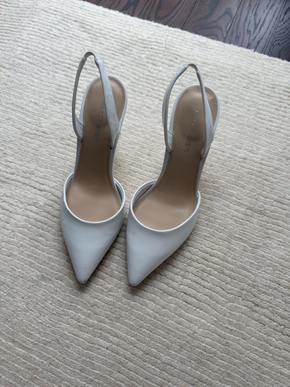 Marc Fisher White Pointed-Toe Slingback Heels